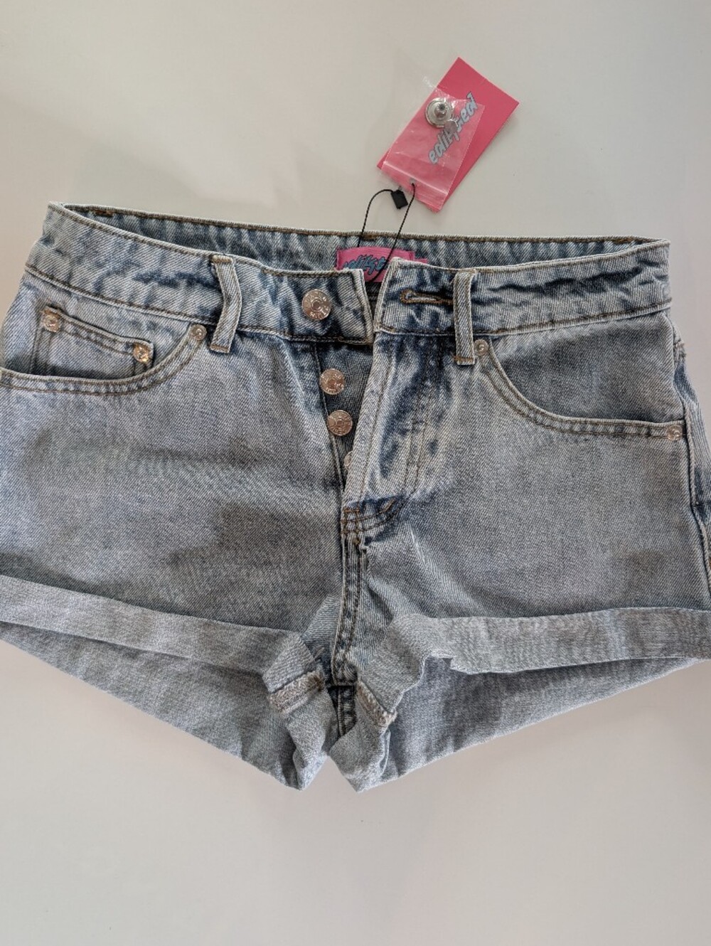 Edikted Low Rise Light Wash Denim Jean Shorts - Picture 5 of 8